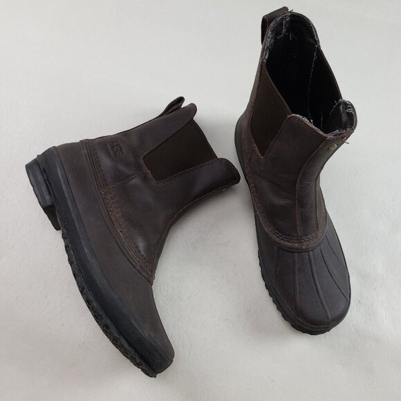 Ugg Romosa Leather Waterproof Boot Mens 9.5 Brown Chelsea Slip On Winter Rain - Picture 2 of 11